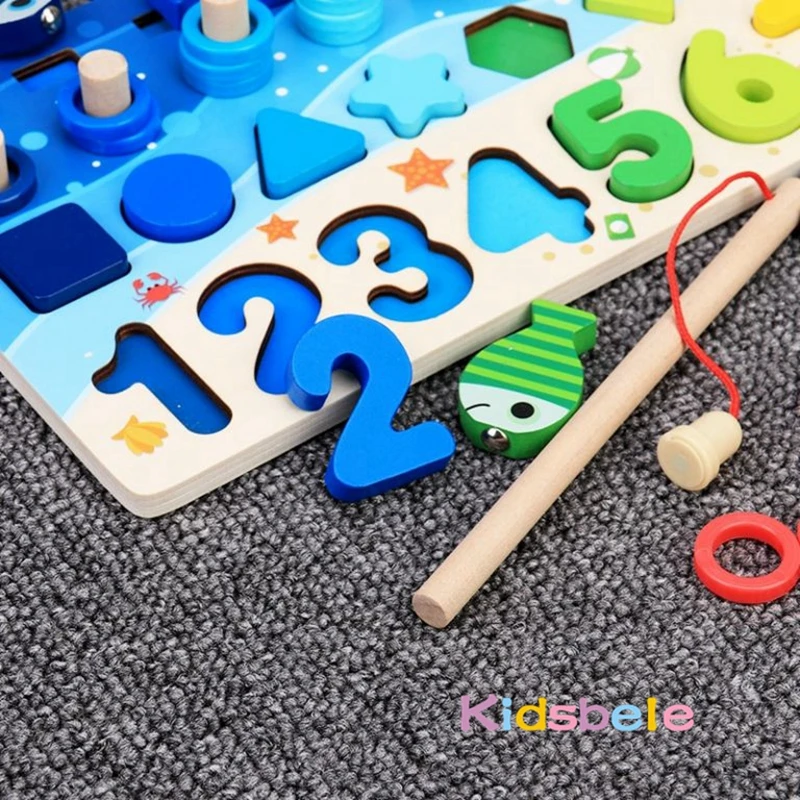 Kids Montessori Math Toys For Toddlers Educational Wooden Puzzle Fishing Toys Count Number Shape Matching Sorter Games Board Toy - Image 6