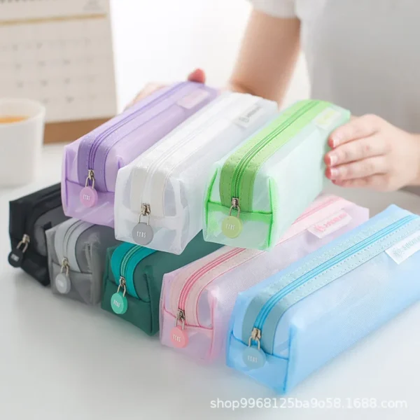 Boys Girls Mesh Pencil Case Simple Transparent Mesh Document Bag Zipper Stationery Bag Nylon Mesh Bag School Office Supplies - Image 3