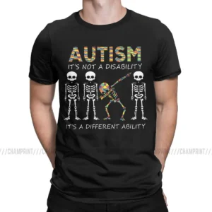 Camisetas para hombre con diseño de esqueleto "Autismo, una habilidad diferente", con mensaje "Concienciación sobre el autismo", informal, regalo de cumpleaños